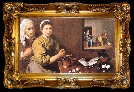 framed  VELAZQUEZ, Diego Rodriguez de Silva y Christ in the House of Mary and Marthe r, ta009-2